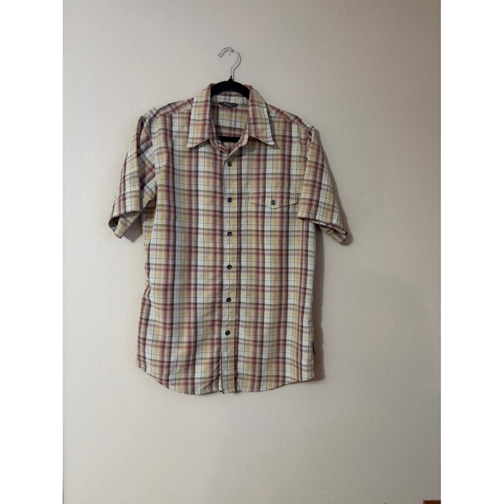 Royal Robbins Men's Plaid Button Up Shirt Size M Rust Brown Yellow Outdoor